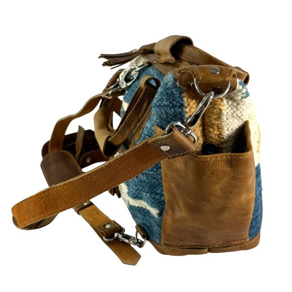SUNDAY ISLE Multicolor Wool & Brown Leather Women's Satchel Shoulder Backpack - Picture 2 of 12